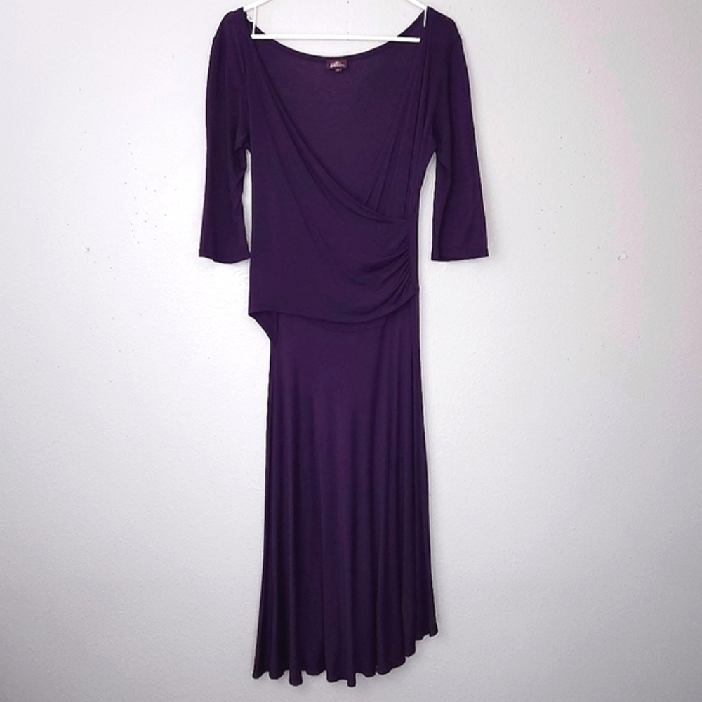 SALAAM Midi Dress MEDIUM Purple Faux Wrap 3/4 Sleeve Boho